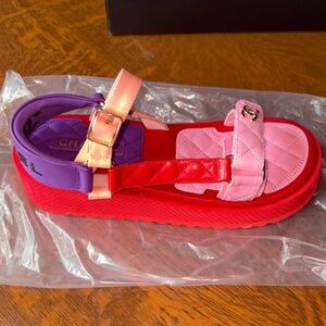 CHANEL Colorful Sandals in Pink, Red, and Purple…